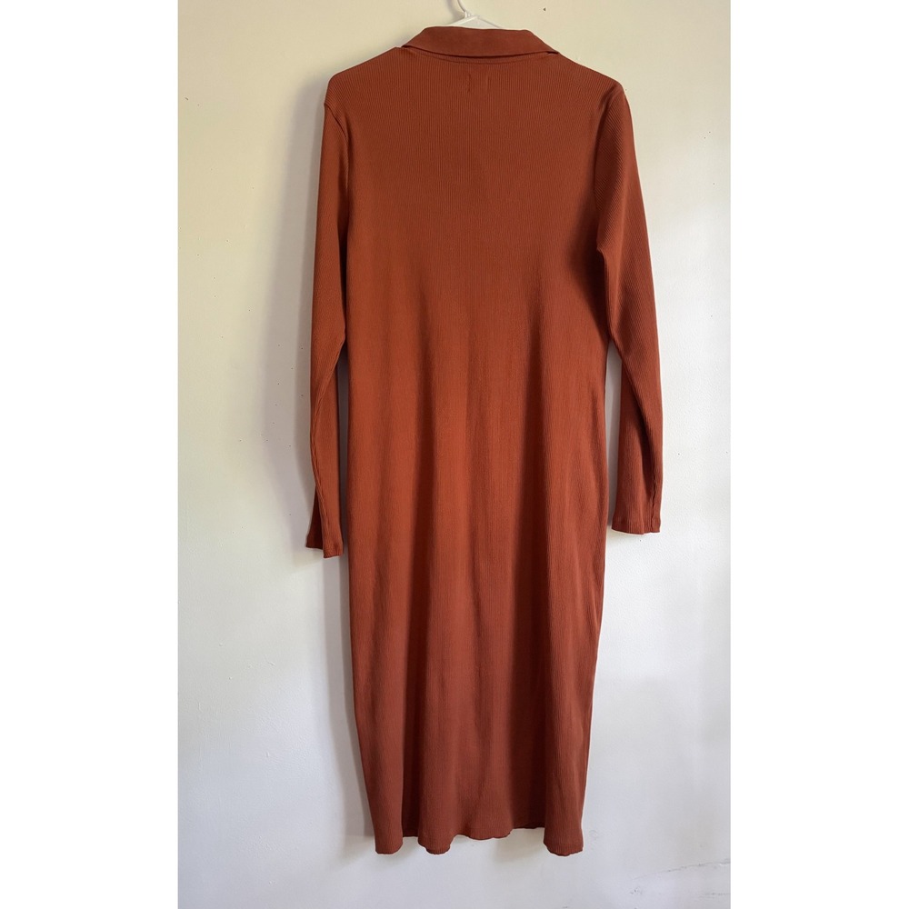GAP Womens Rust Burnt Orange Ribbed Knit Long Sleeve Button Down Midi Dress L - Picture 5 of 8